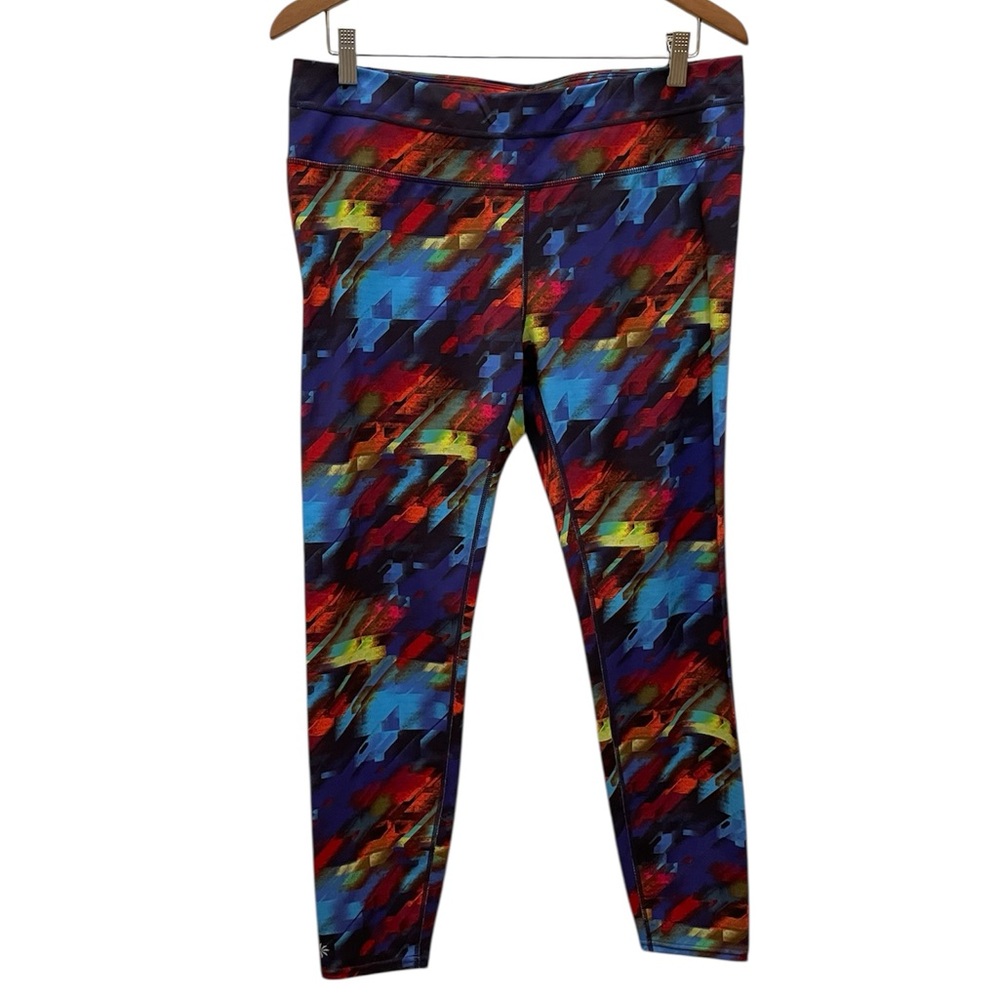 ATHLETA Sonar Colorburst Multicolor Athletic Legging Rear Zip Pocket Size XL